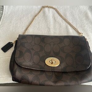 Coach Brown and Black Signature Shoulder Bag